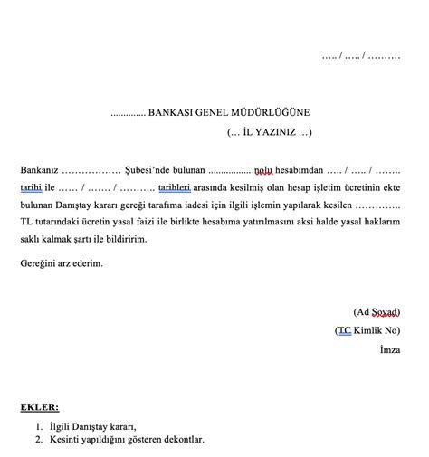 Banka Hesap İşletim Ücreti İade Formu Banka Hesap İşletim Ücreti İade Formu